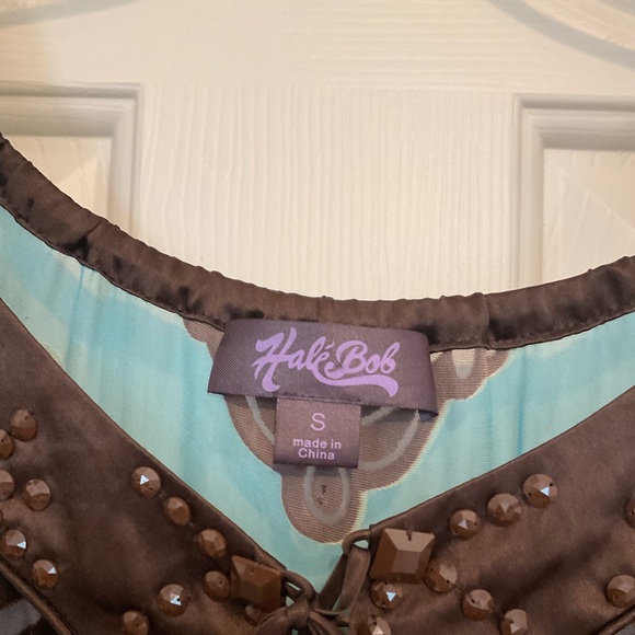 Hale Bob Turquoise/Brown Burnout Velvet Embellished Tunic - S - Picture 9 of 12